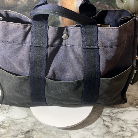 HERMES Fourre Tout MM Tote Bag Handbag Canvas Blue and Black in GUC. - Picture 11 of 16